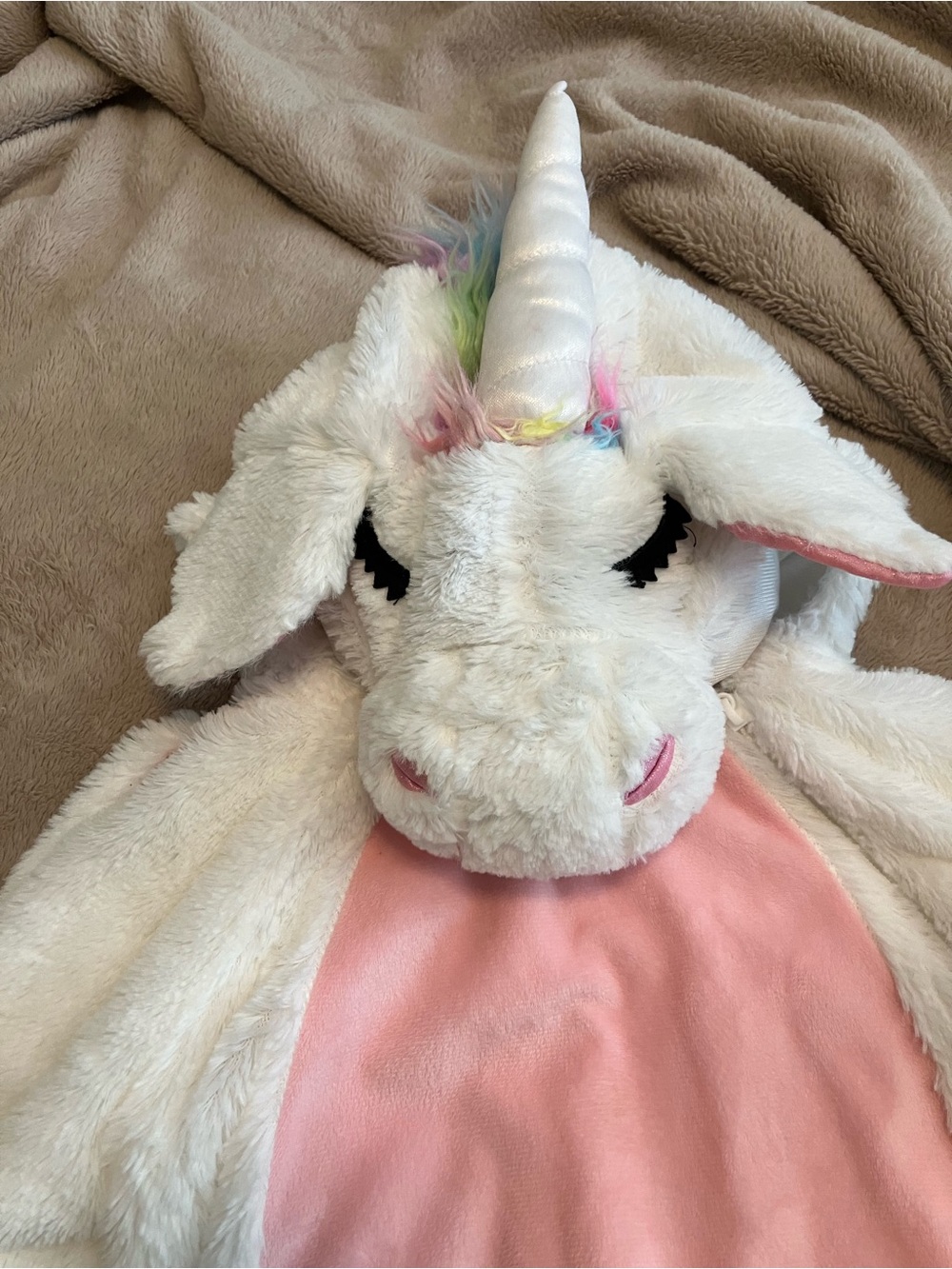 White & Pink Plush Unicorn Hooded Blanket for Kids